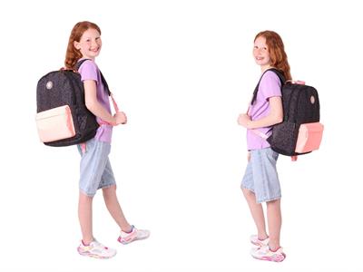 Kaukko Çizgi Desenli Siyah Somon Kız Çocuk Üçlü Okul Çanta Seti