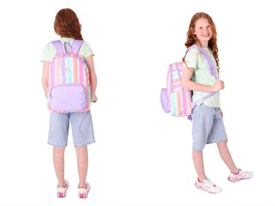 Kaukko Çizgili Mor Çok Renkli Kız Çocuk Okul Çantası ve Kalemlik Seti (KK - K1801+KK - K2712)