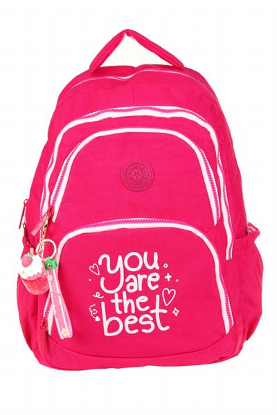 Kaukko Crazy Dört Bölmeli Kız Çocuk/Kadın Okul ve Günlük Sırt Çantası - Pembe (Krinkıl Kumaş) K1679