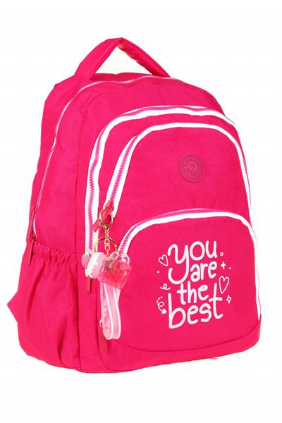 Kaukko Crazy Dört Bölmeli Kız Çocuk/Kadın Okul ve Günlük Sırt Çantası - Pembe (Krinkıl Kumaş) K1679