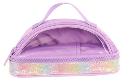 Kaukko Crescent Taşıma Saplı Kız Çocuk İki Gözlü Kalemlik - Lila , Şeffaf Cepli - K2728