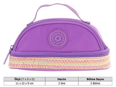 Kaukko Crescent Taşıma Saplı Kız Çocuk İki Gözlü Kalemlik - Pembe, Desenli - K2687