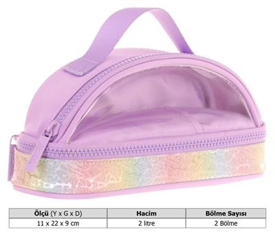 Kaukko Crescent Taşıma Saplı Kız Çocuk İki Gözlü Kalemlik - Lila , Şeffaf Cepli - K2728