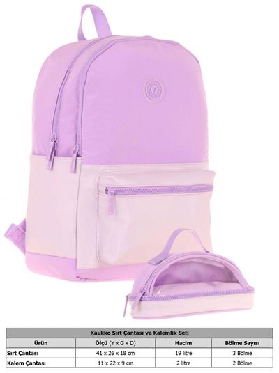 Kaukko Cube Okul Çantası ve İki Bölmeli Kalemlik Seti - Kız çocuk - Mor - K1821+K2732