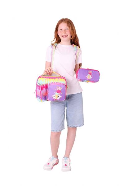 Kaukko (Dondurma Baskılı - Sarı Mor) Kız Çocuk İki Bölmeli Okul Çanta Seti (Üçlü)