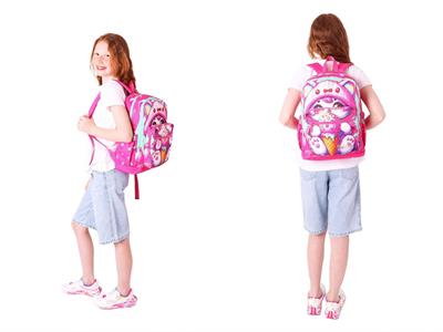 Kaukko Dondurma Yiyen Kedi Baskılı Kız Çocuk Okul Çantası ve Thermo Beslenme Çantası Seti - Pembe (L5250+L7250)