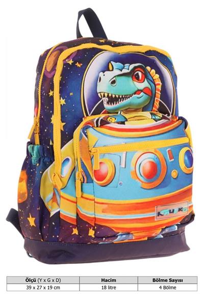 Kaukko Dört Bölmeli (Erkek Çocuk - Mavi Sarı - Astrnot Dinazor) - İlkokul Okul Sırt Çantası - L5273