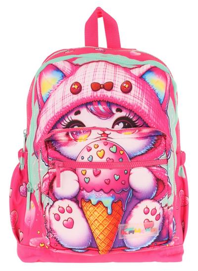 Kaukko Dört Bölmeli (Kız Çocuk - Pembe - Dondurma Yiyen Kedi) - İlkokul Okul Sırt Çantası - L5250