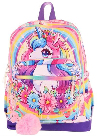 Kaukko Dört Bölmeli (Kız Çocuk - Pembe Mor - Unicorn Baskılı) - İlkokul Okul Sırt Çantası - L5249