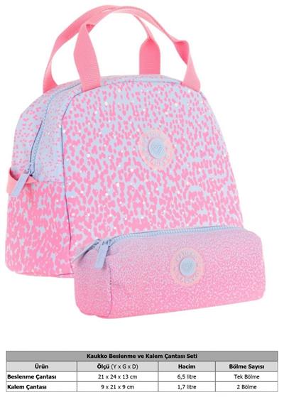 Kaukko Dots Beslenme Çantası + Kalemlik Seti Pembe, Nokta Desenli, Kız Çocuk