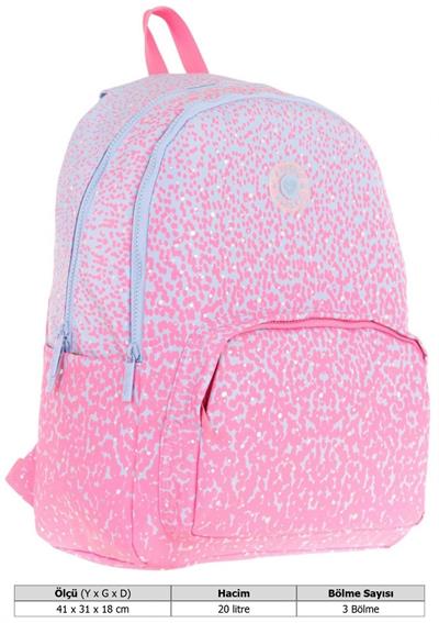 Kaukko Dots Kız Çocuk Üç Bölmeli İlkokul ve Ortaokul Çantası - Pembe Nokta Desenli - K1803