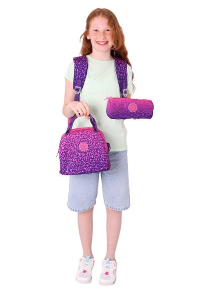 Kaukko Dots Mor Nokta Desenli Kız Çocuk Üçlü İlkokul ve Ortaokul Çanta Seti