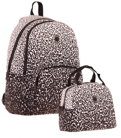 Kaukko Dots Üç Bölmeli İlkokul Çantası ve Beslenme Çantası Seti - Siyah Nokta Desenli