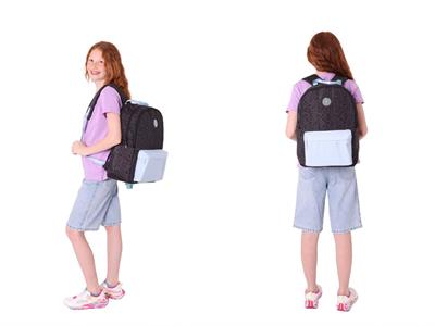 Kaukko Double Color Kız Çocuk Okul Sırt Çantası ve Beslenme Çantası Seti - Siyah Mavi