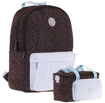 Kaukko Double Color Kız Çocuk Okul Sırt Çantası ve Beslenme Çantası Seti - Siyah Mavi