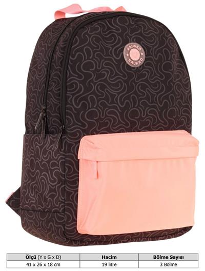 Kaukko Double Colors Üç Bölmeli Kız Çocuk Okul ve Günlük Sırt Çantası - Siyah Pembe - K1836