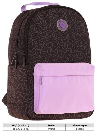 Kaukko Double Colors Üç Bölmeli Kız Çocuk Okul ve Günlük Sırt Çantası - Siyah Lila - K1840
