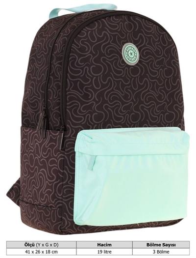 Kaukko Double Colors Üç Bölmeli Kız Çocuk Okul ve Günlük Sırt Çantası - Siyah Turkuaz - K1835