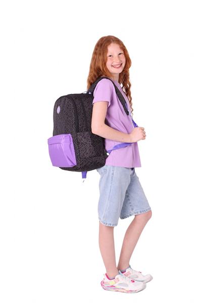 Kaukko Double Colors Üç Bölmeli Kız Çocuk Okul ve Günlük Sırt Çantası - Siyah Mor - K1837