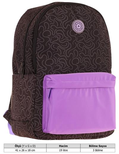 Kaukko Double Colors Üç Bölmeli Kız Çocuk Okul ve Günlük Sırt Çantası - Siyah Mor - K1837
