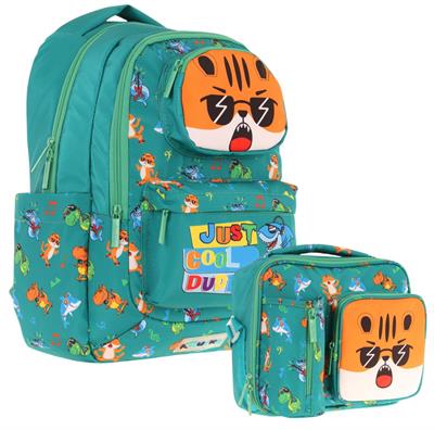 Kaukko Erkek Çocuk 3D Aslan Şekilli Yeşil Okul Sırt Çantası ve Isı Yalıtımlı Beslenme Çantası Seti