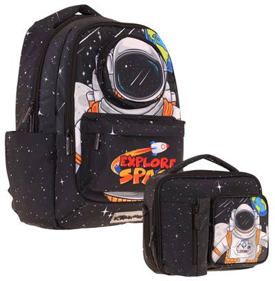 Kaukko Erkek Çocuk 3D Astronot Şekilli Siyah Okul Sırt Çantası ve Isı Yalıtımlı Beslenme Çantası Seti