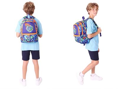 Kaukko Erkek Çocuk Dört Gözlü Okul Çantası ve Üç Gözlü Kalem Çantası Seti - Lacivert Turuncu - Futbol Topu (L5269+L8269)