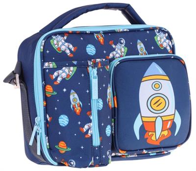 Kaukko Erkek Çocuk, Lacivert, Roket Baskılı Isı Yalıtımlı Üç Bölmeli (Matara Cepli) Okul Beslenme Çantası L7260