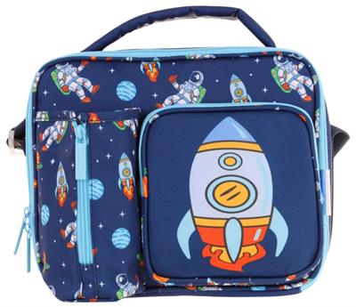 Kaukko Erkek Çocuk, Lacivert, Roket Baskılı Isı Yalıtımlı Üç Bölmeli (Matara Cepli) Okul Beslenme Çantası L7260