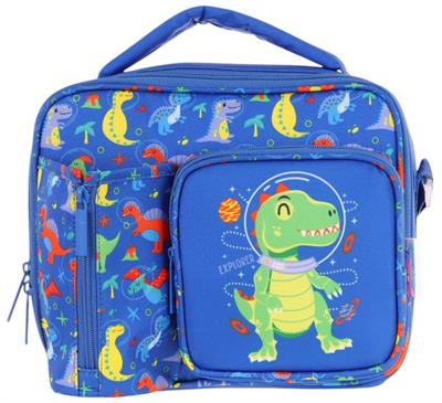 Kaukko Erkek Çocuk, Mavi Yeşil, Dinazor Baskılı Isı Yalıtımlı Üç Bölmeli (Matara Cepli) Okul Beslenme Çantası L7262