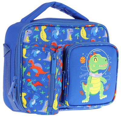Kaukko Erkek Çocuk, Mavi Yeşil, Dinazor Baskılı Isı Yalıtımlı Üç Bölmeli (Matara Cepli) Okul Beslenme Çantası L7262