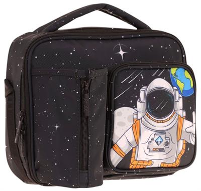 Kaukko Erkek Çocuk, Siyah Beyaz, Astronot Baskılı Isı Yalıtımlı Üç Bölmeli (Matara Cepli) Okul Beslenme Çantası L7253