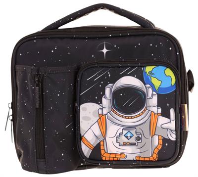 Kaukko Erkek Çocuk, Siyah Beyaz, Astronot Baskılı Isı Yalıtımlı Üç Bölmeli (Matara Cepli) Okul Beslenme Çantası L7253