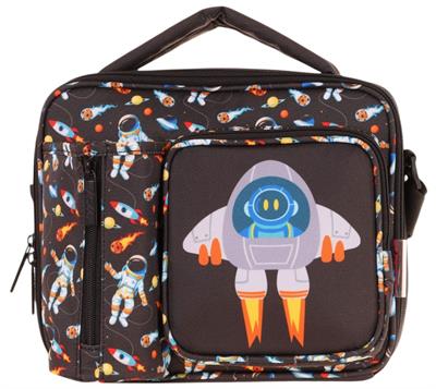 Kaukko Erkek Çocuk, Siyah, Roket Baskılı Isı Yalıtımlı Üç Bölmeli (Matara Cepli) Okul Beslenme Çantası L7264