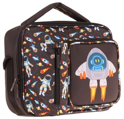 Kaukko Erkek Çocuk, Siyah, Roket Baskılı Isı Yalıtımlı Üç Bölmeli (Matara Cepli) Okul Beslenme Çantası L7264