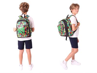 Kaukko Erkek Çocuklar İçin Okul Sırt Çantası (L5263) ve Üç Bölmeli Kalemlik (L8263) Seti - Siyah Yeşil - 3D Gergedan Detaylı