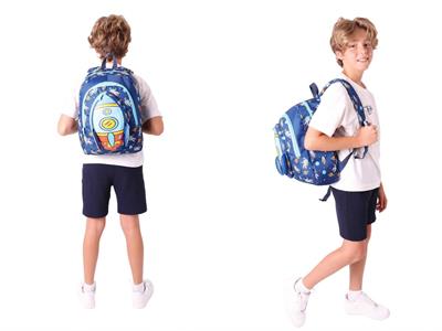 Kaukko Erkek Çocuklar İçin Okul Sırt Çantası (L5260) ve Üç Bölmeli Kalemlik (L8260) Seti - Lacivert - Roket Detaylı