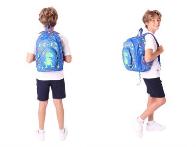 Kaukko Erkek Çocuklar İçin Okul Sırt Çantası (L5262) ve Üç Bölmeli Kalemlik (L8262) Seti - Mavi Yeşil - 3D Dinazor Detaylı