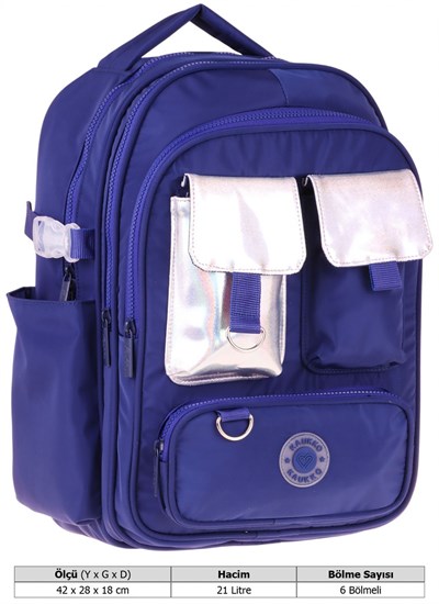 Kaukko Florid Kız Çocuk (Lacivert - Gümüş) Okul ve Günlük Sırt Çantası - 6 Bölmeli - K1861