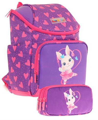 Kaukko Fuşya Mor, Kalpli Tavşan, Kız Çocuk Okul Çantası ve Kalem Çantası Seti - L5246+L8246