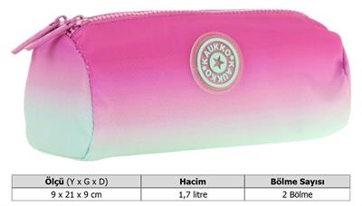 Kaukko İki Bölmeli Kız Çocuk Okul Kalem Çantası - Pembe Turkuaz - K2709