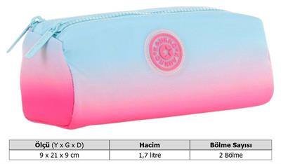 Kaukko İki Bölmeli Kız Çocuk Okul Kalem Çantası - Mavi Pembe - K2708