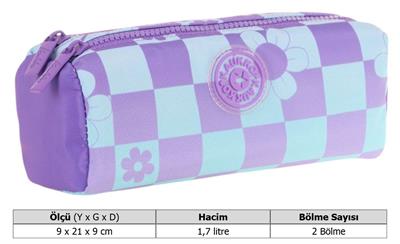 Kaukko İki Bölmeli Kız Çocuk Okul Kalem Çantası - Mor Turkuaz - K2696