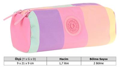 Kaukko İki Bölmeli Kız Çocuk Okul Kalem Çantası - Pembe Çok Renkli - K2713