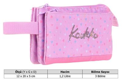 Kaukko İki Bölmeli Pembe Love Baskılı Kız Çocuk Akordion Kalem Çantası - K2675