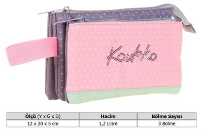 Kaukko İki Bölmeli Yeşil Pembe Love Baskılı Kız Çocuk Akordion Kalem Çantası - K2676