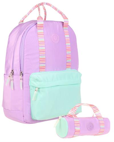 Kaukko İkili Okul Çantası Seti - Okul Çantası+Kalemlik - Lila - Çift Renk - Kız Çocuklar İçin