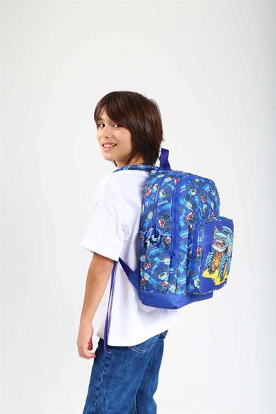 Kaukko İlkokul Sırt Çantası ve Beslenme Çantası Seti  - Lacivert Arazi Aracı - Erkek Çocuk