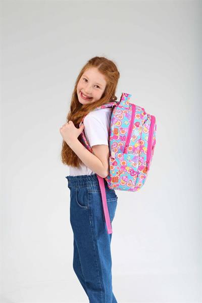 Kaukko İlkokul Sırt Çantası ve Beslenme Çantası Seti  - Aynalı Nakışlı Cupcake Pembe - Kız Çocuk