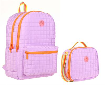 Kaukko Kız Çocuk Kapitone Detaylı Mor Turuncu Okul Çantası ve Kalemlik Seti(K1772+K9047)